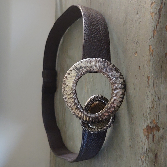Chico's Accessories - Vtg Chico's Leather M/L Retro Statement Belt Buckle Belt Brown  Adjustable